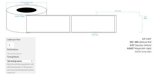 [102021-3X6-HGB-113-1000000] 2.5" x 6.5" HIGH GLOSS WHITE Polypropylene BOPP {SQUARE CORNERS} Roll Labels (3"CORE/6"OD)