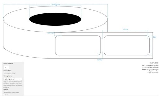 [105971-2X4-MWB-195-1000000] 0.75" x 1.75" MATTE WHITE Polypropylene BOPP {ROUNDED CORNERS} Roll Labels (2"CORE/4"OD)
