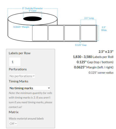 [100658-3X8-MK-161-1000000] 2.5" x 2.5" MATTE KIMDURA {ROUNDED CORNERS} Roll Labels  (3"CORE/8"OD)